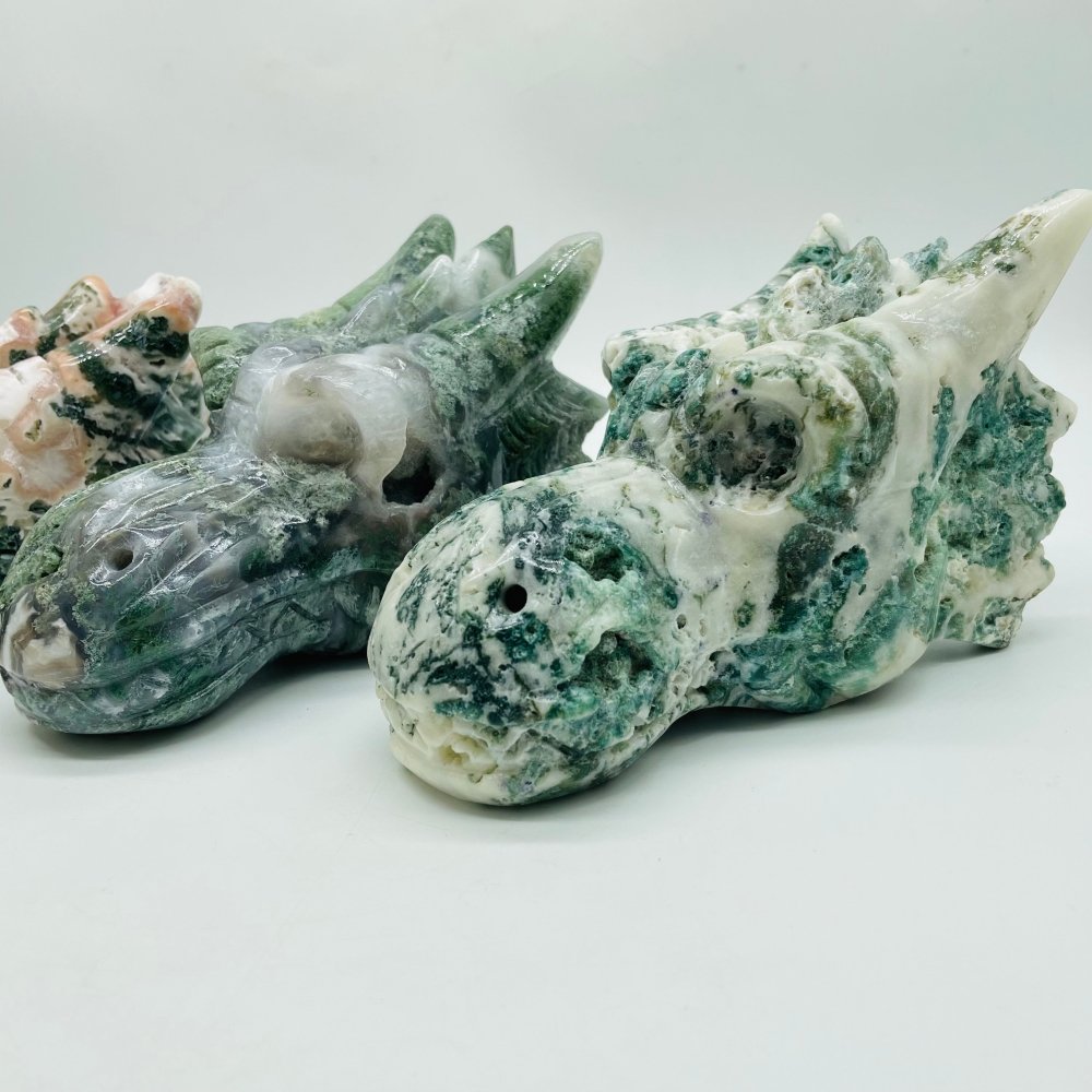 3 Pieces Moss Agate Dragon Head -Wholesale Crystals