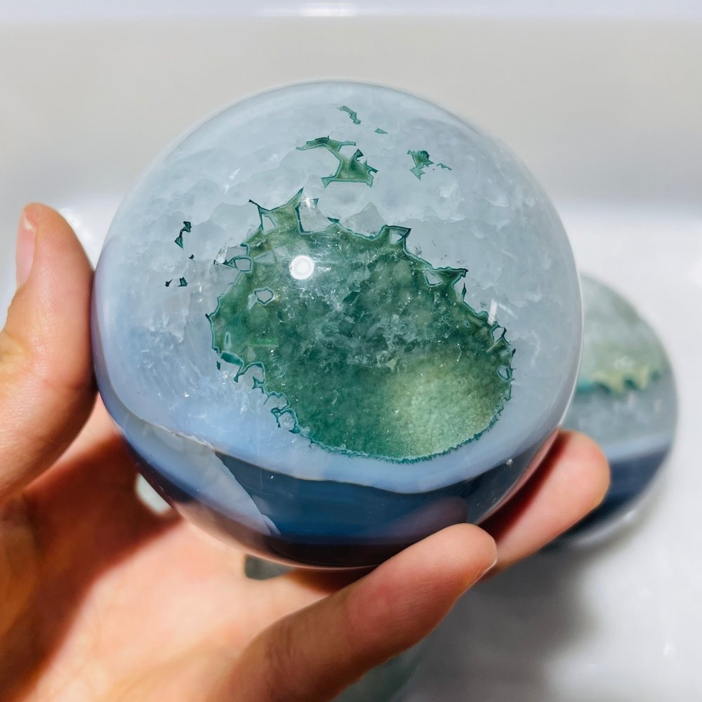 3 Pieces Unique Green Agate Spheres -Wholesale Crystals