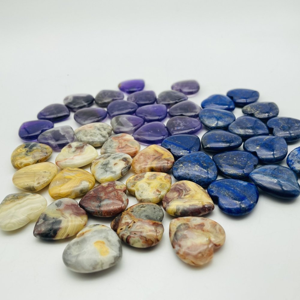3 Types Crystal Heart Wholesale Lapis lazuli Amethyst Crazy Agate Heart -Wholesale Crystals