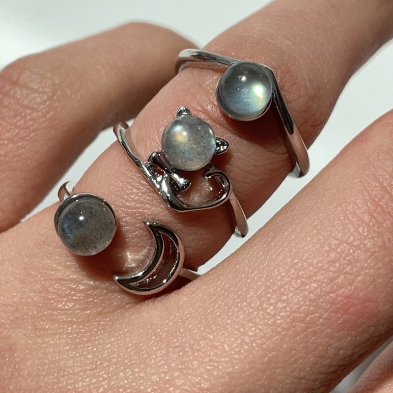 3 Types Labradorite Ring Moon Cat Crown Shape -Wholesale Crystals