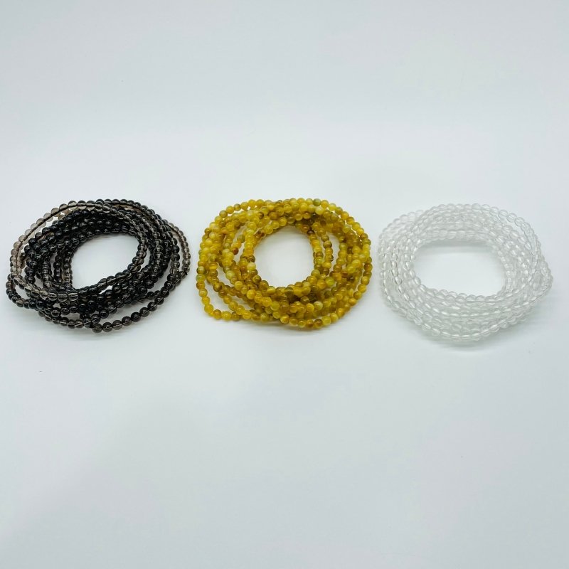 3 Types Mini Beads 4mm Bracelet Wholesale Clear Quartz Gold Tiger Eye Smoky Quartz - Wholesale Crystals