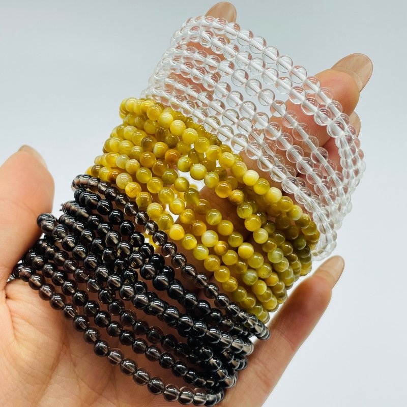 3 Types Mini Beads 4mm Bracelet Wholesale Clear Quartz Gold Tiger Eye Smoky Quartz -Wholesale Crystals