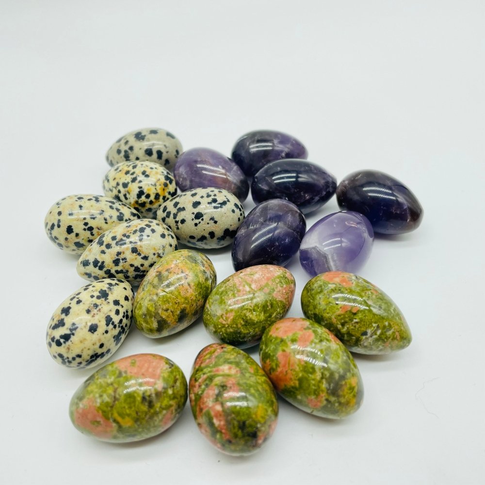 3 Types Mini Egg Carving Wholesale Unakite Dalmatian Chevron Amethyst -Wholesale Crystals