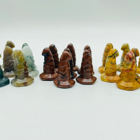 3 Types Wizard Hat Carving Wholesale Red Obsidian Moss Agate Crazy Agate -Wholesale Crystals