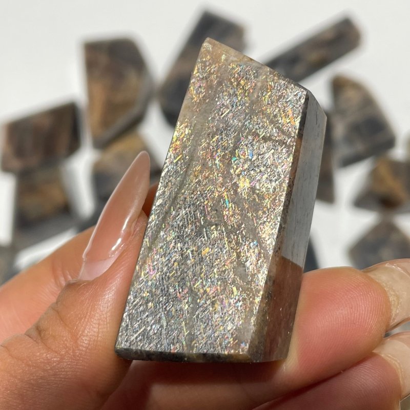32 Pieces Black Rainbow Sun Stone With Hematite Free Form -Wholesale Crystals