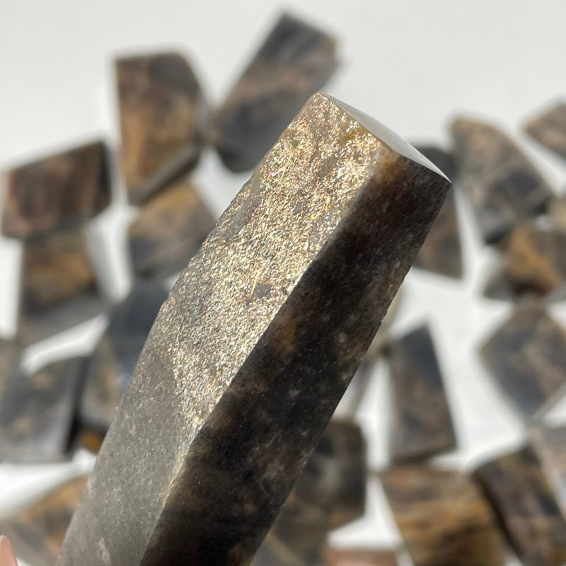 32 Pieces Black Rainbow Sun Stone With Hematite Free Form -Wholesale Crystals