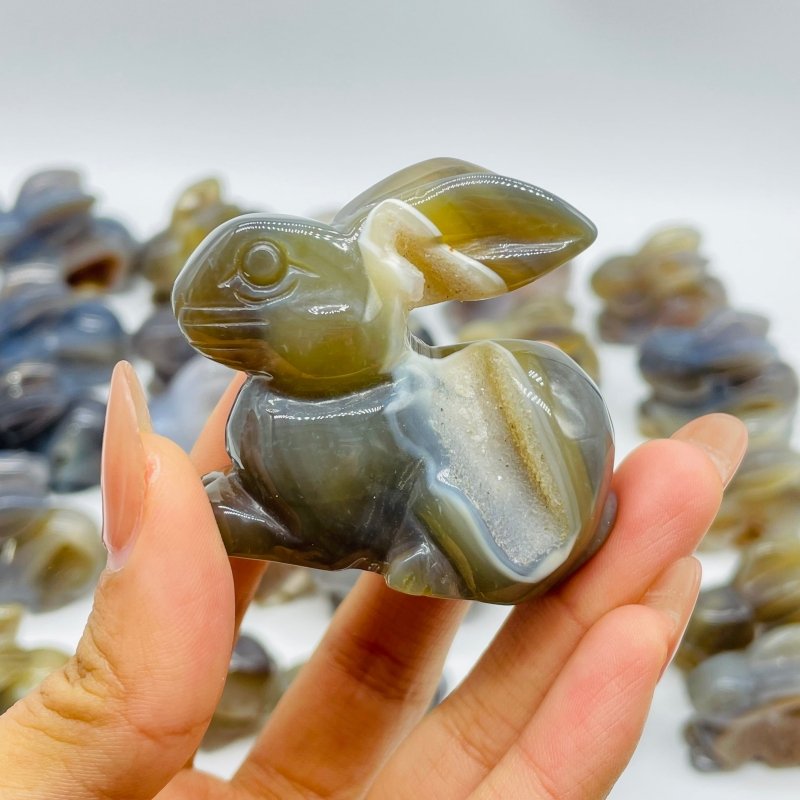 32 Pieces Geode Druzy Agate Rabbit Carving -Wholesale Crystals