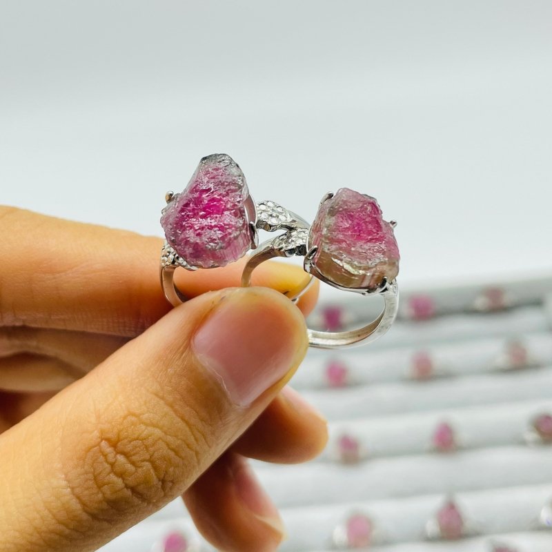 32 Pieces S925 Raw Watermelon Tourmaline Different Styles Ring -Wholesale Crystals