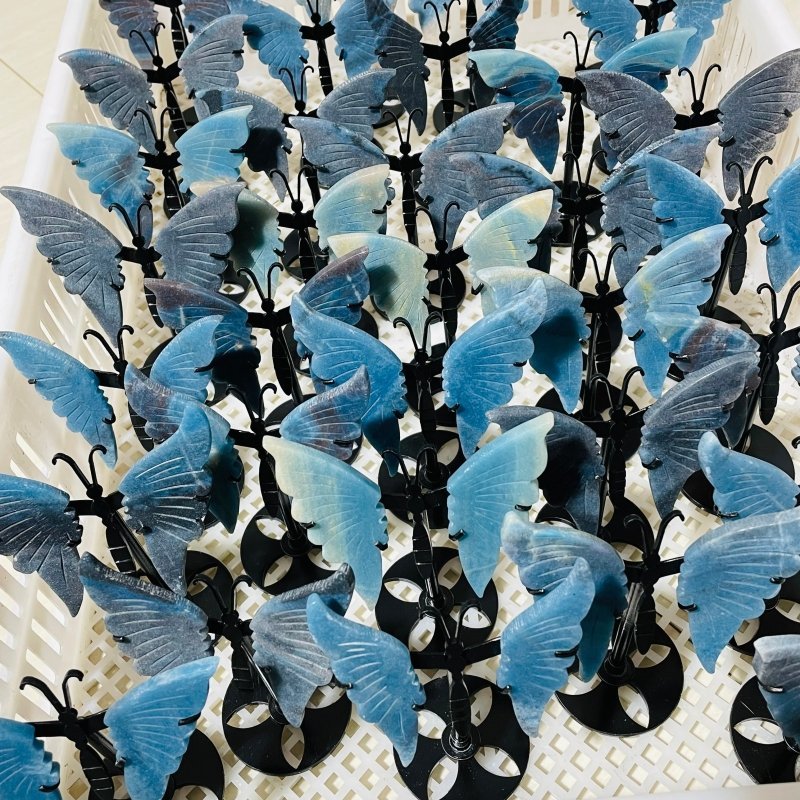 33 Pairs Beautiful Small Trolleite Butterfly Carving With Stand - Wholesale Crystals