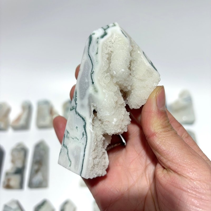 33 Pieces Geode Druzy Moss Agate Tower Points -Wholesale Crystals