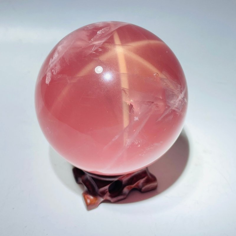 3.3in(8.5cm) High Quality Six Star Line Rose Quartz Sphere For Collection -Wholesale Crystals