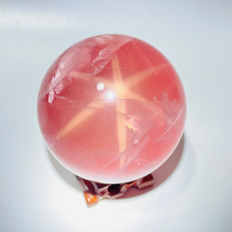 3.3in(8.5cm) High Quality Six Star Line Rose Quartz Sphere For Collection -Wholesale Crystals