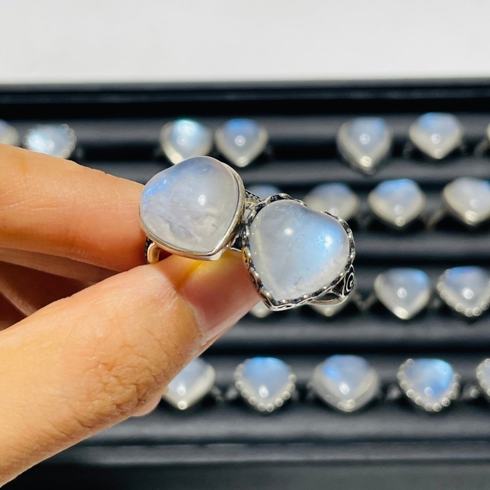 36 Pieces Sterling Silver Sri Lankan Moonstone Heart Different Styles Ring -Wholesale Crystals