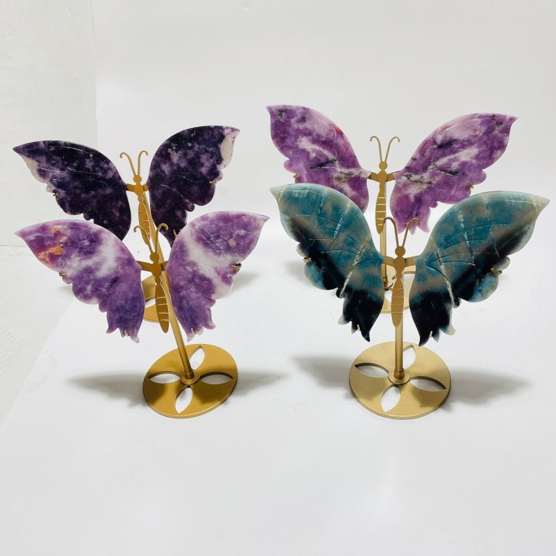 4 Pairs Beautiful Butterfly Carving With Stand Lepidolite Trolleite -Wholesale Crystals