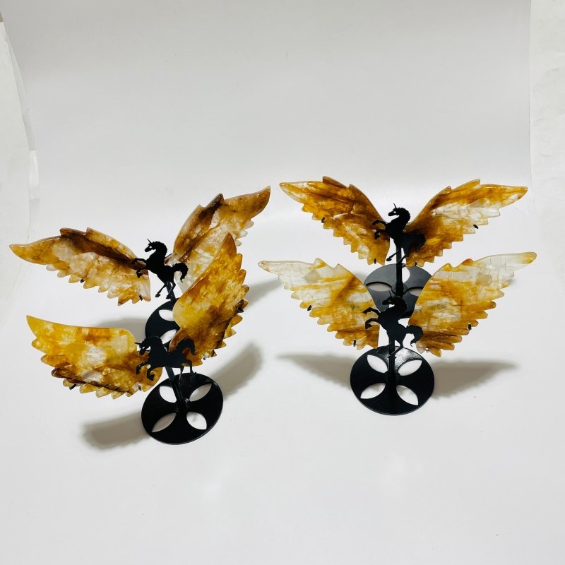 4 Pairs Beautiful Fire Quartz Pegasus Wing Carving With Stand -Wholesale Crystals