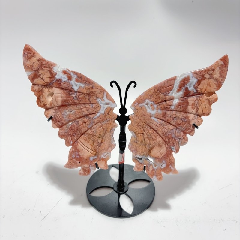 4 Pairs Beautiful Pink Agate Butterfly Wing Carving With Stand -Wholesale Crystals