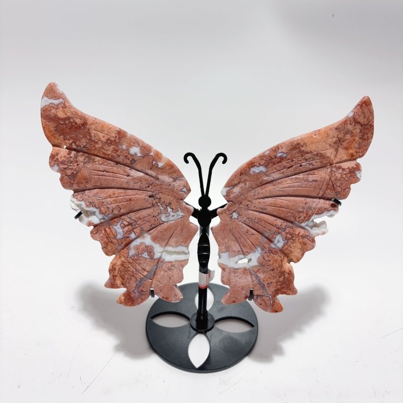 4 Pairs Beautiful Pink Agate Butterfly Wing Carving With Stand -Wholesale Crystals