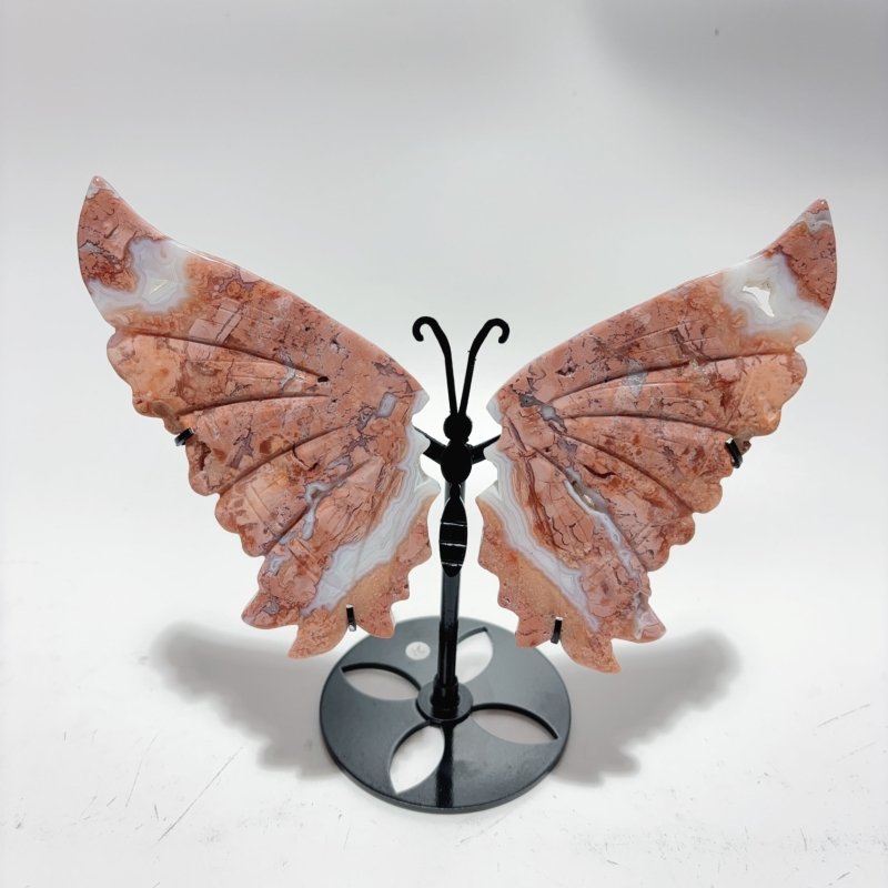 4 Pairs Beautiful Pink Agate Butterfly Wing Carving With Stand -Wholesale Crystals