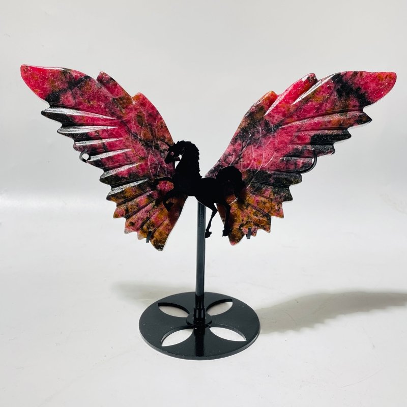 4 Pairs Beautiful Rhodonite Pegasus Wing Carving With Stand - Wholesale Crystals