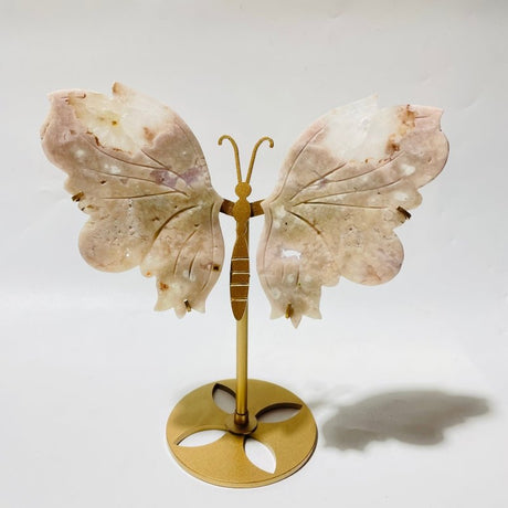 4 Pairs Beautiful Sakura Flower Agate Butterfly Wing Carving With Stand - Wholesale Crystals