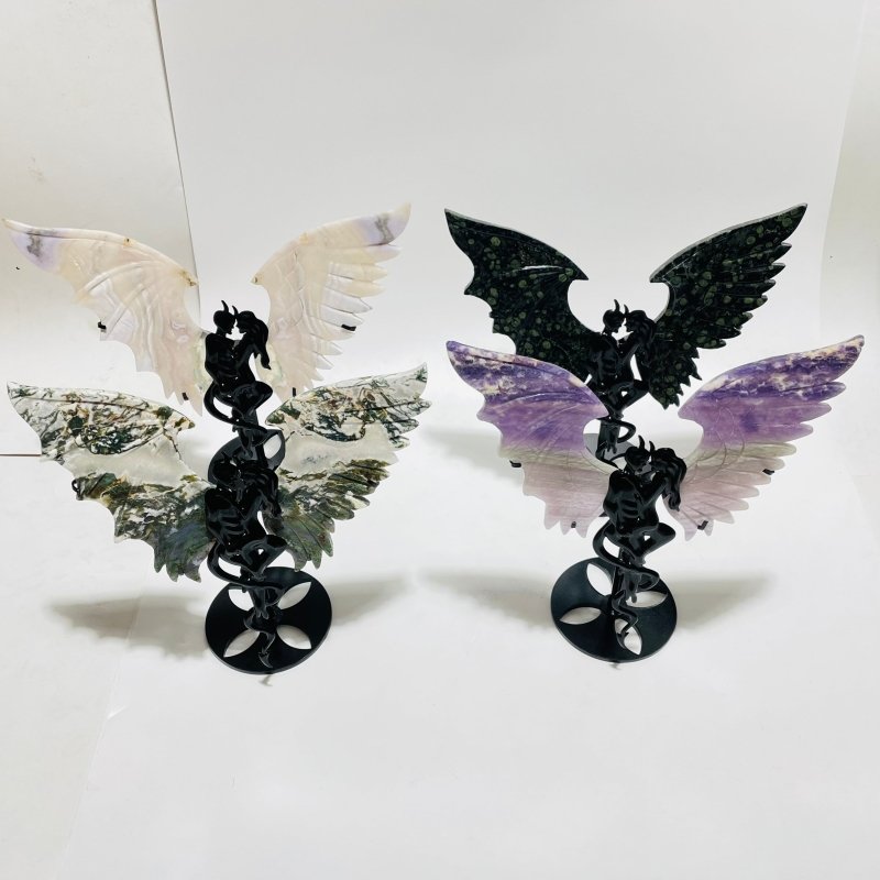 4 Pairs Demon And Angel Wing Carving With Stand Kambaba Fluorite -Wholesale Crystals
