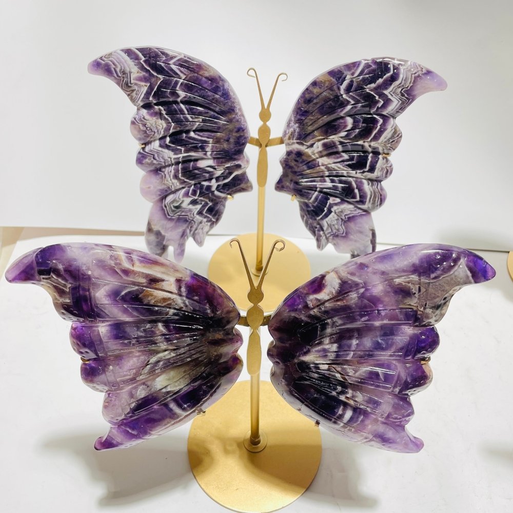 4 Pairs High Quality Large Chevron Amethyst Butterfly Carving With Stand -Wholesale Crystals