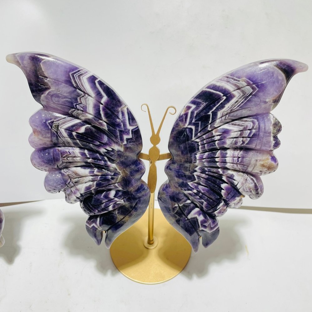 4 Pairs High Quality Large Chevron Amethyst Butterfly Carving With Stand -Wholesale Crystals