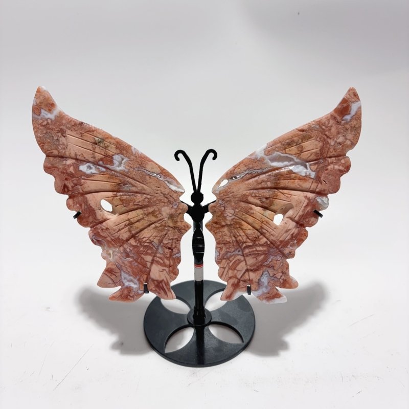 4 Pairs Natural Pink Agate Butterfly Wing Crystal Carving With Stand -Wholesale Crystals