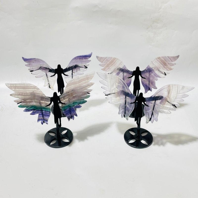 4 Pairs Rainbow Fluorite Angel Wing With Stand -Wholesale Crystals