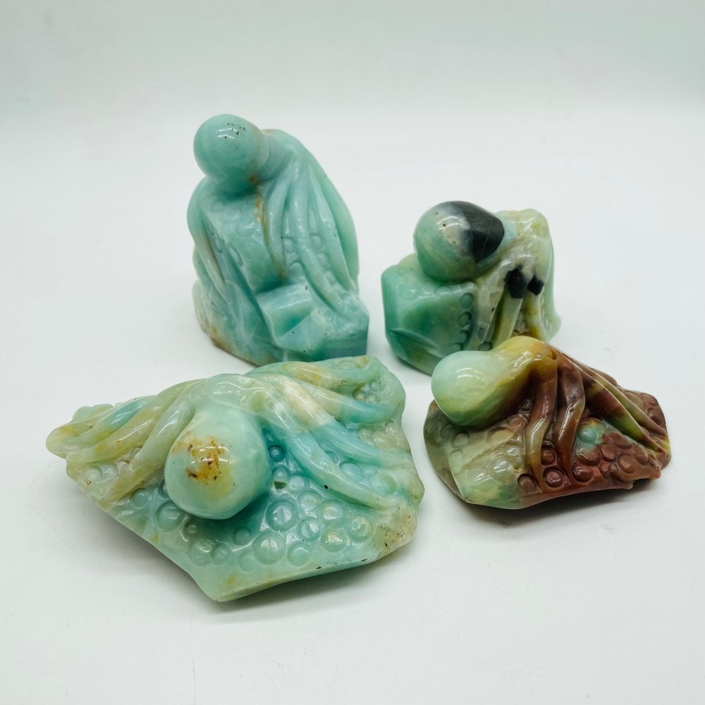 4 Pieces Caribbean Calcite Octopus Carving -Wholesale Crystals