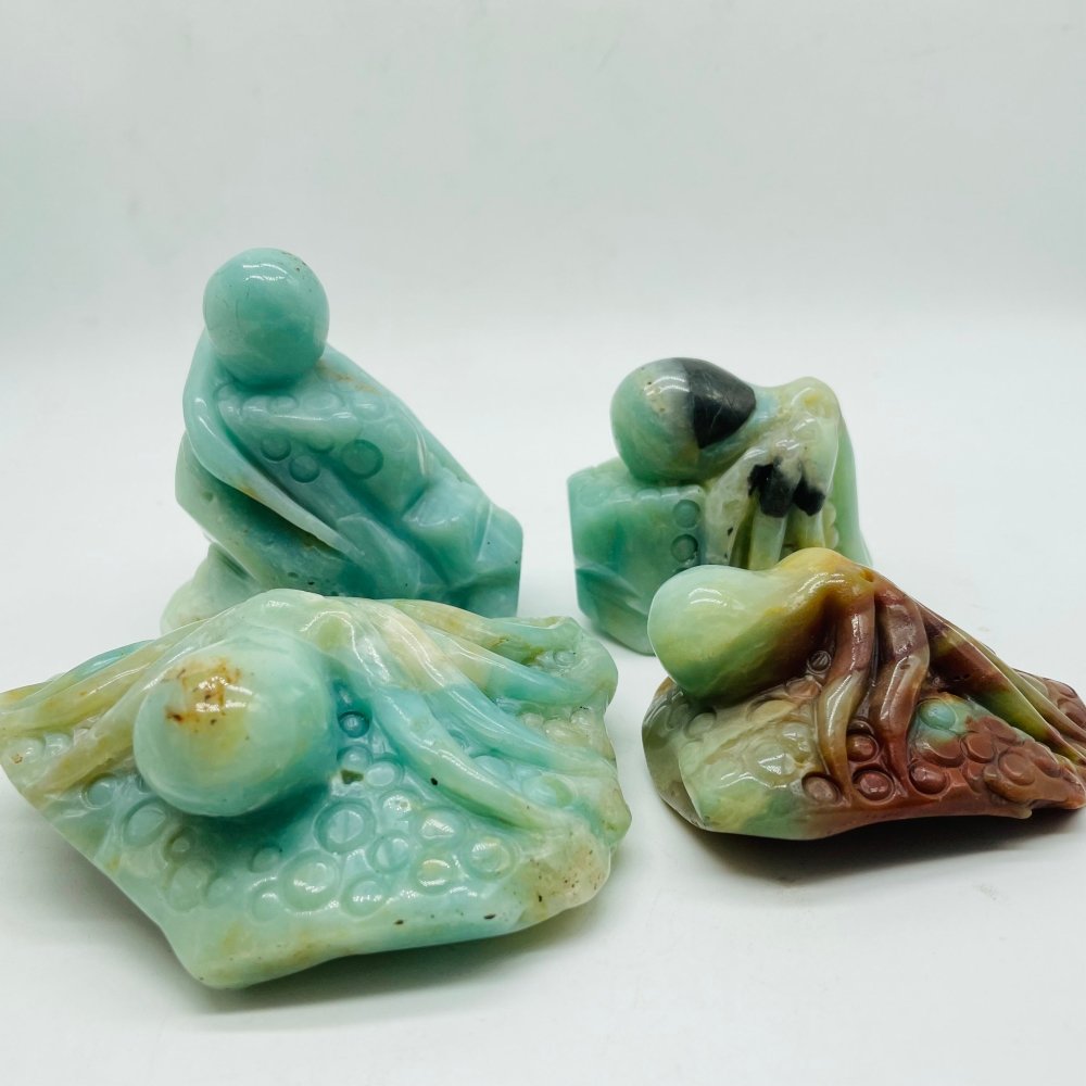 4 Pieces Caribbean Calcite Octopus Carving -Wholesale Crystals