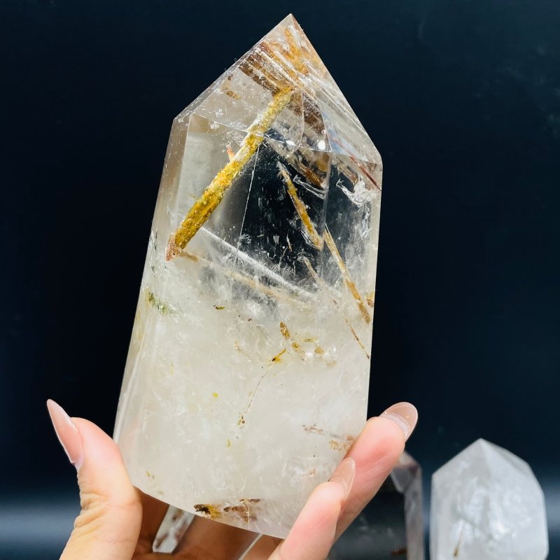 4 Pieces Clear Quartz With Mica Inclusion Polished Tower -Wholesale Crystals