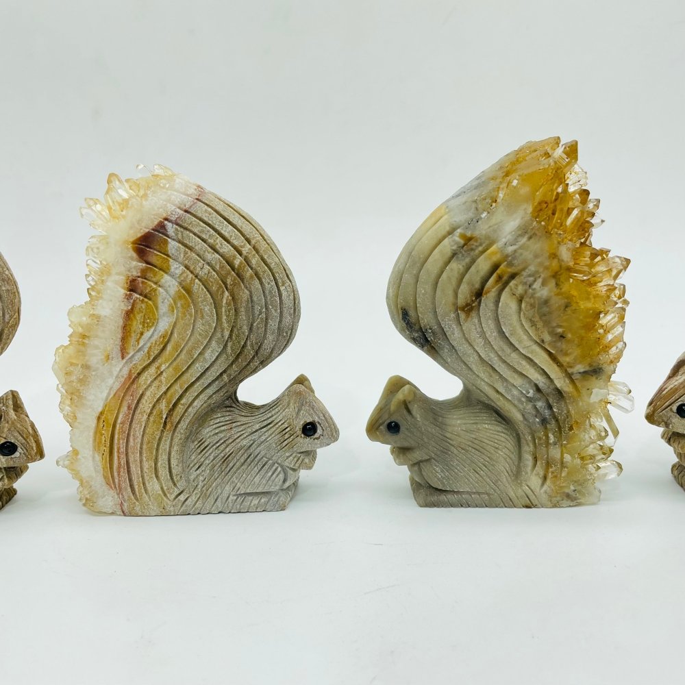 4 Pieces Cute Tangerine Orange Quartz Cluster Squirrel Carving -Wholesale Crystals