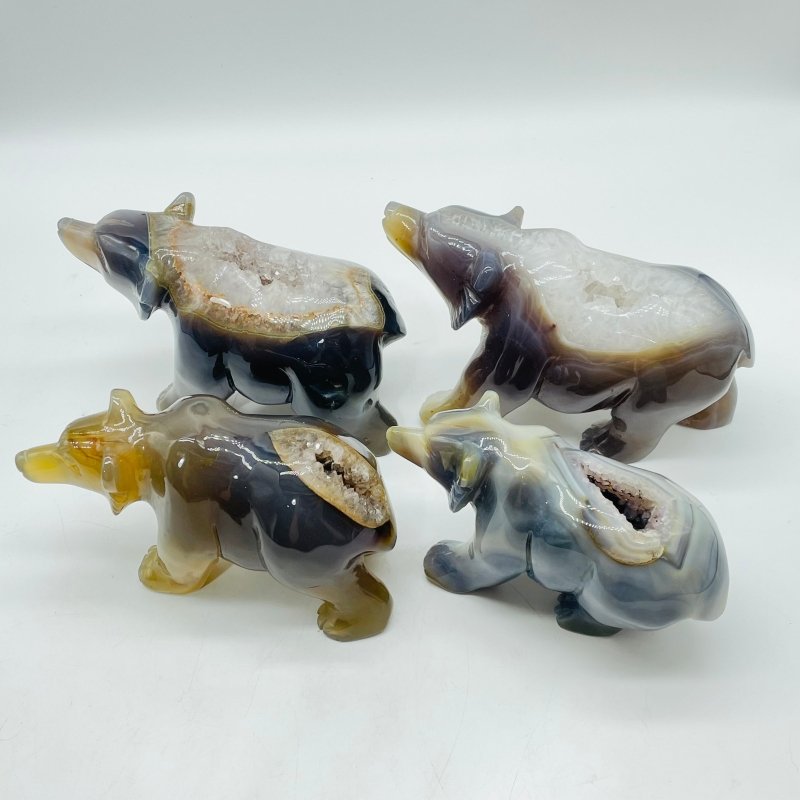4 Pieces Geode Druzy Agate Bear Carving -Wholesale Crystals