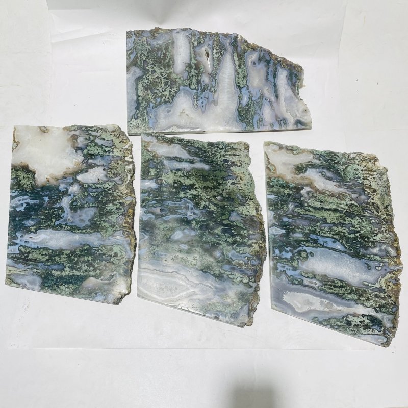 4 Pieces Large Moss Agate Slab 14.5in -Wholesale Crystals
