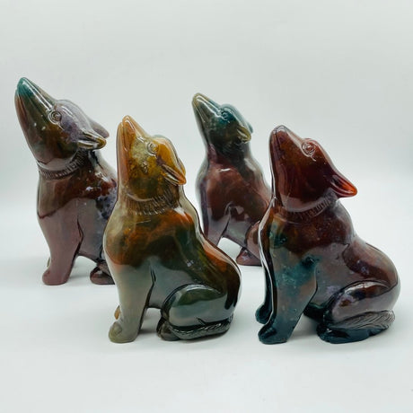 4 Pieces Large Ocean Jasper Wolf Carving -Wholesale Crystals