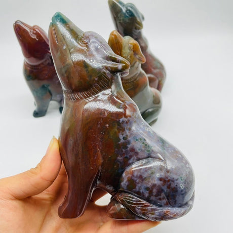 4 Pieces Large Ocean Jasper Wolf Carving -Wholesale Crystals