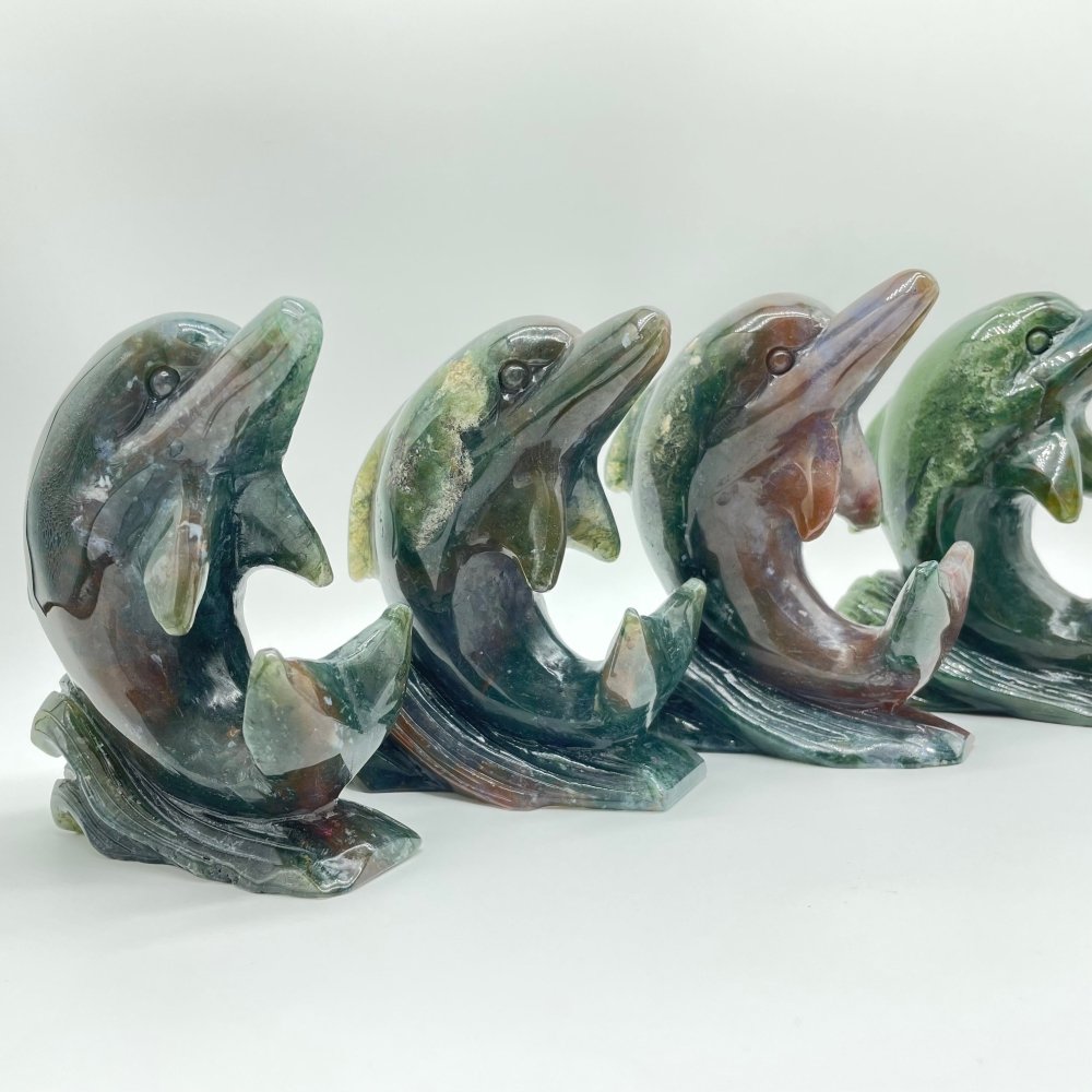 4 Pieces Moss Agate Dolphin Carving -Wholesale Crystals