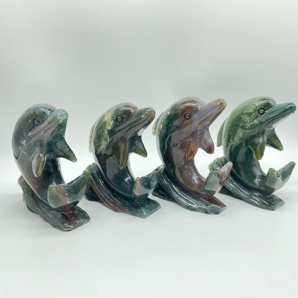 4 Pieces Moss Agate Dolphin Carving -Wholesale Crystals