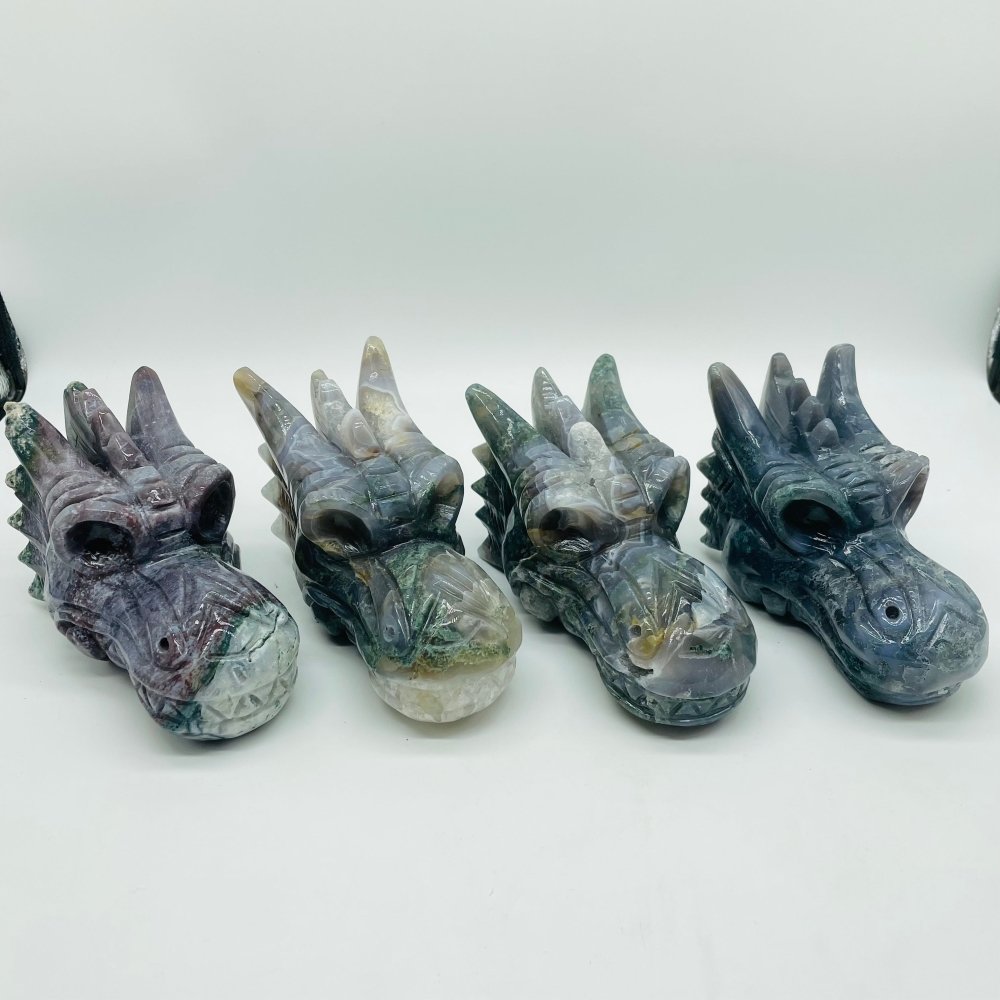 4 Pieces Moss Agate Dragon Head Carving -Wholesale Crystals