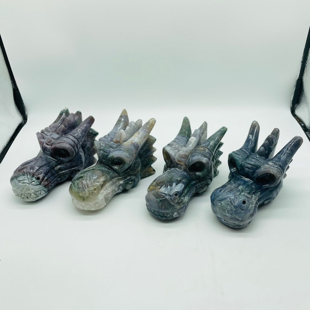4 Pieces Moss Agate Dragon Head Carving -Wholesale Crystals