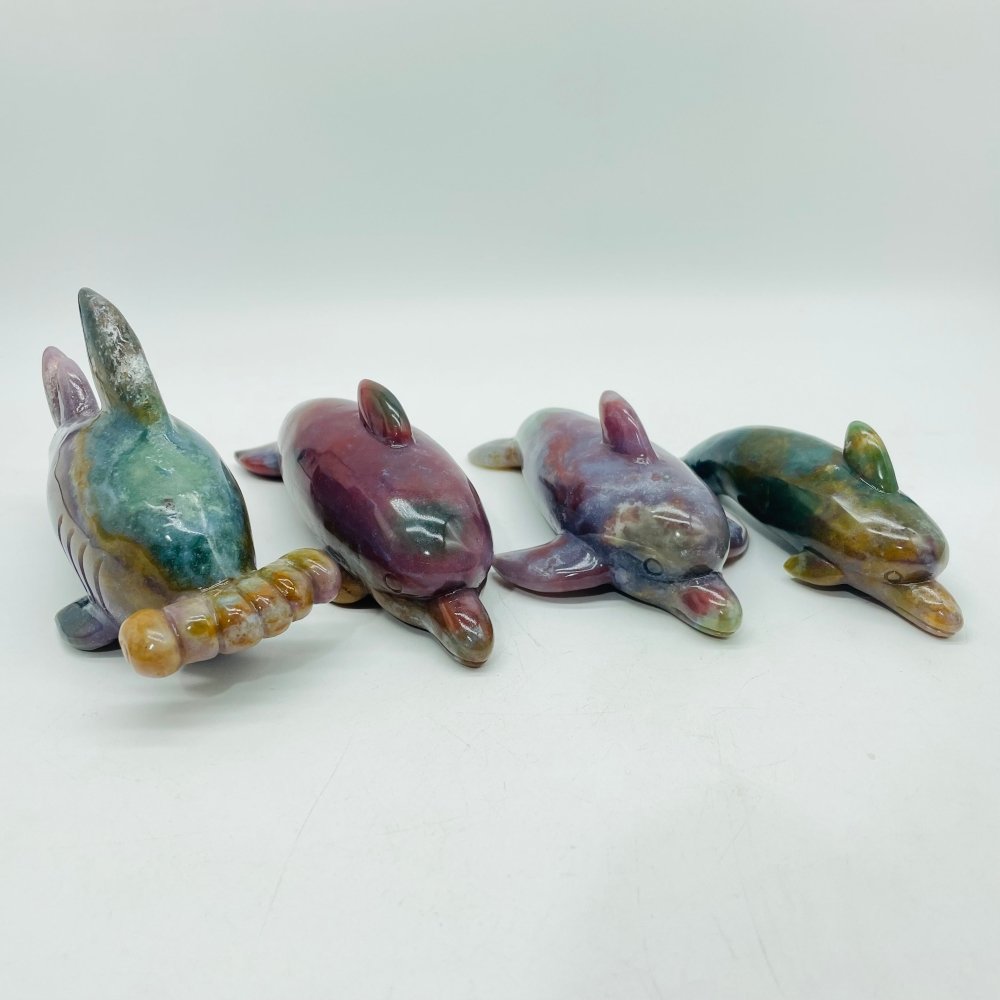 4 Pieces Ocean Jasper Dolphin Fish Carving -Wholesale Crystals