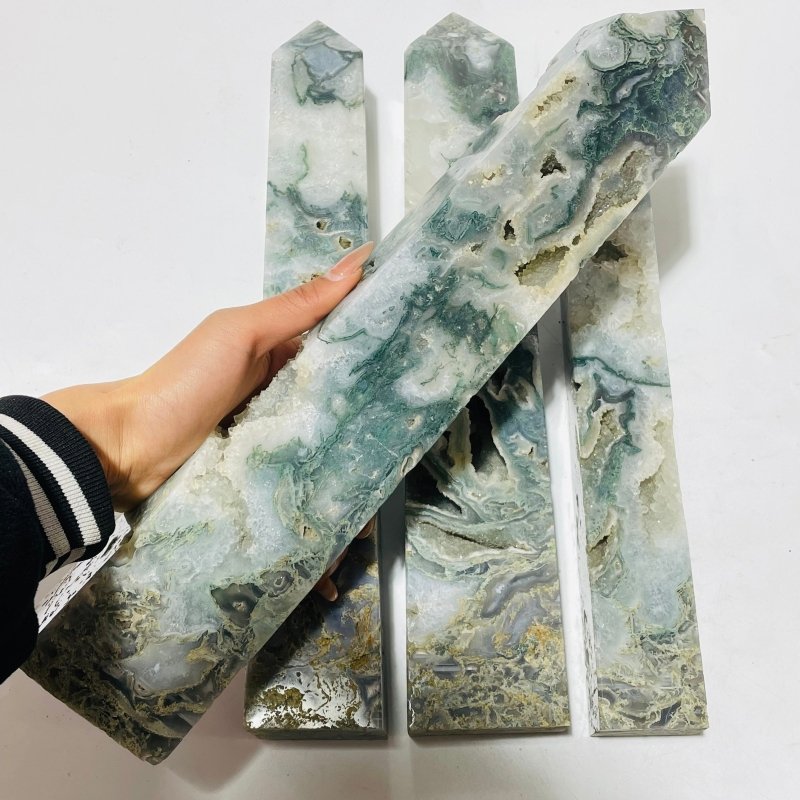 4 Pieces Unique Large Druzy Moss Agate Geode Tower -Wholesale Crystals