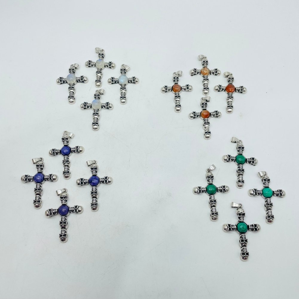4 Types Skull Cross Pendant Wholesale Charoite Sunstone Malachite Moonstone -Wholesale Crystals