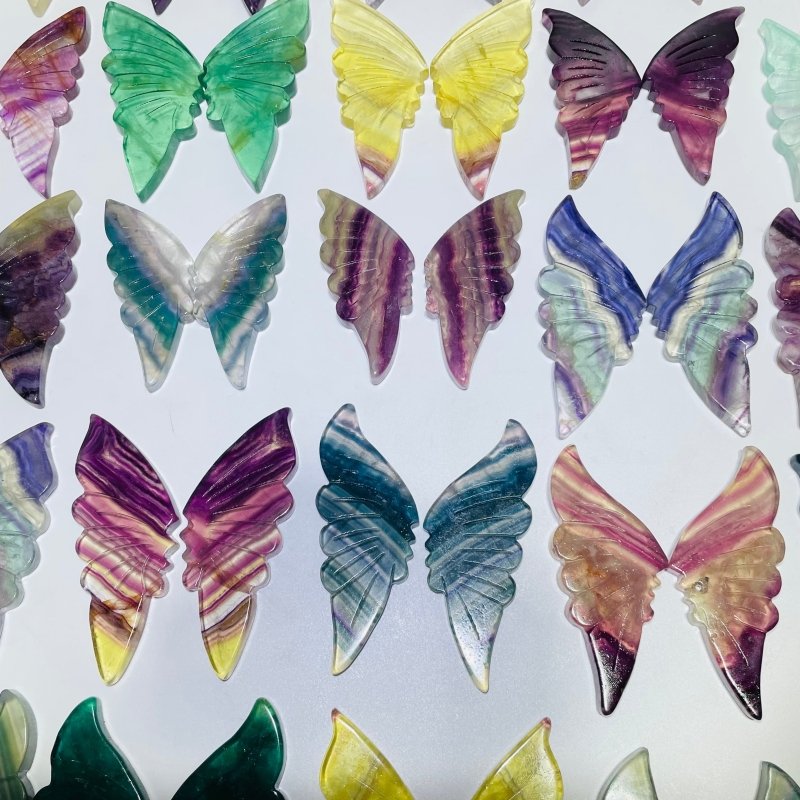 42 Pairs Rainbow Fluorite Butterfly Carving (A2BTF) -Wholesale Crystals
