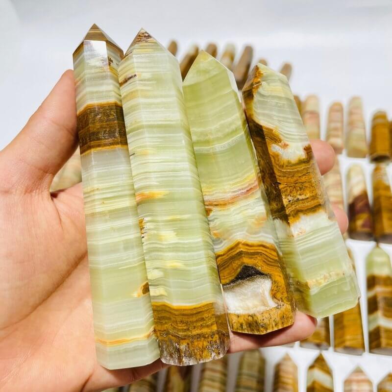 83 Pieces Yellow Stripe Afghanistan Jade Points 2.3-5.1in Closeout -Wholesale Crystals