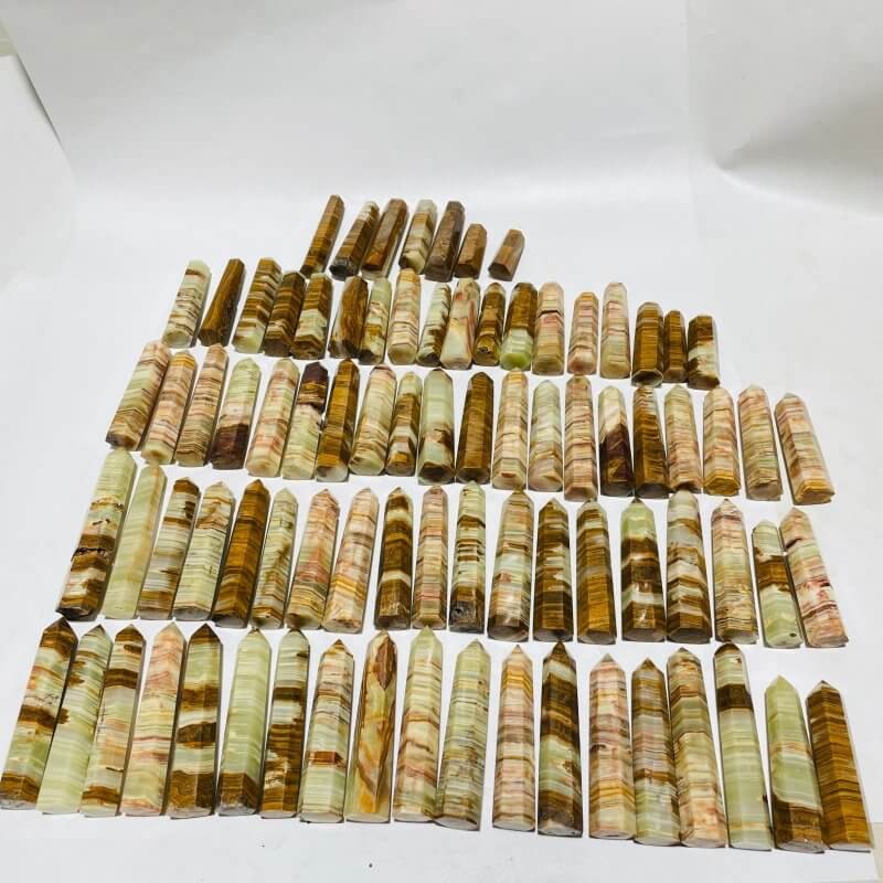 83 Pieces Yellow Stripe Afghanistan Jade Points 2.3-5.1in Closeout -Wholesale Crystals