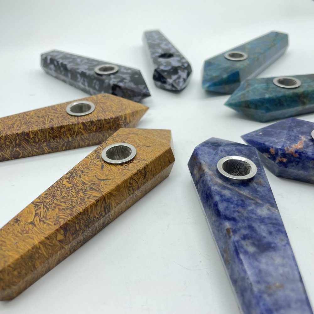 4Types Cigarette Holder Smoking Pipe Sodalite Apatite Smoky Pipe -Wholesale Crystals
