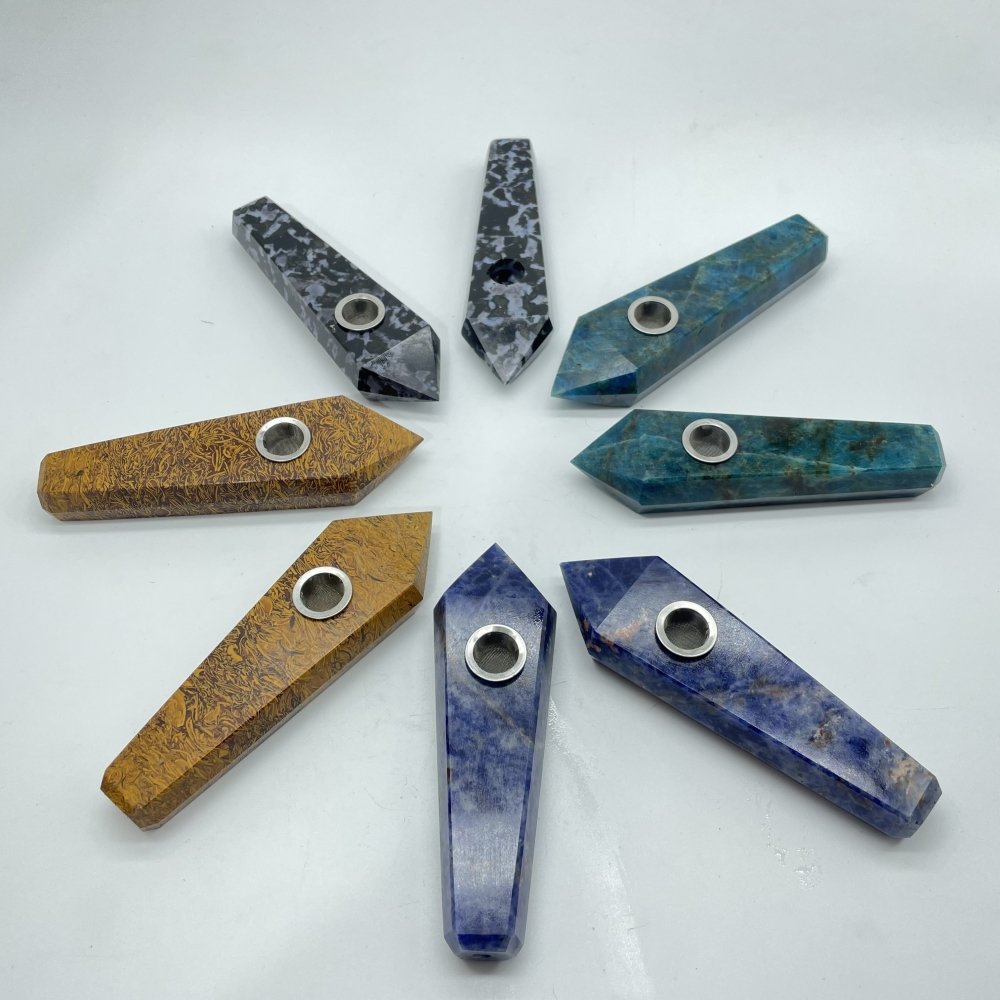 4Types Cigarette Holder Smoking Pipe Sodalite Apatite Smoky Pipe -Wholesale Crystals