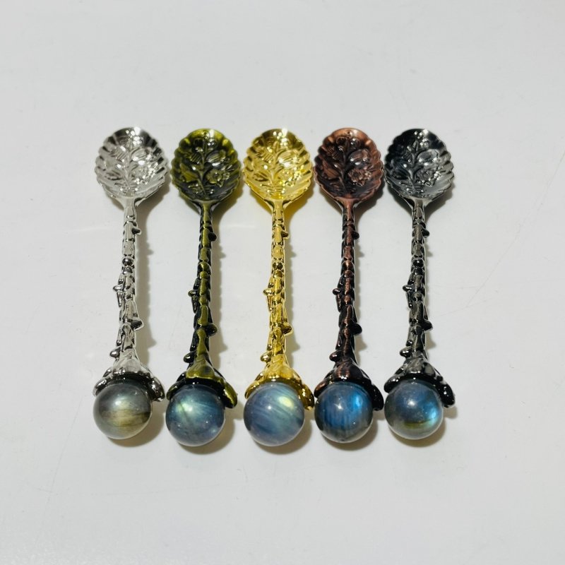 5 Colors Coffee Spoon With High Quality Labradorite Sphere Wholesale - Wholesale Crystals